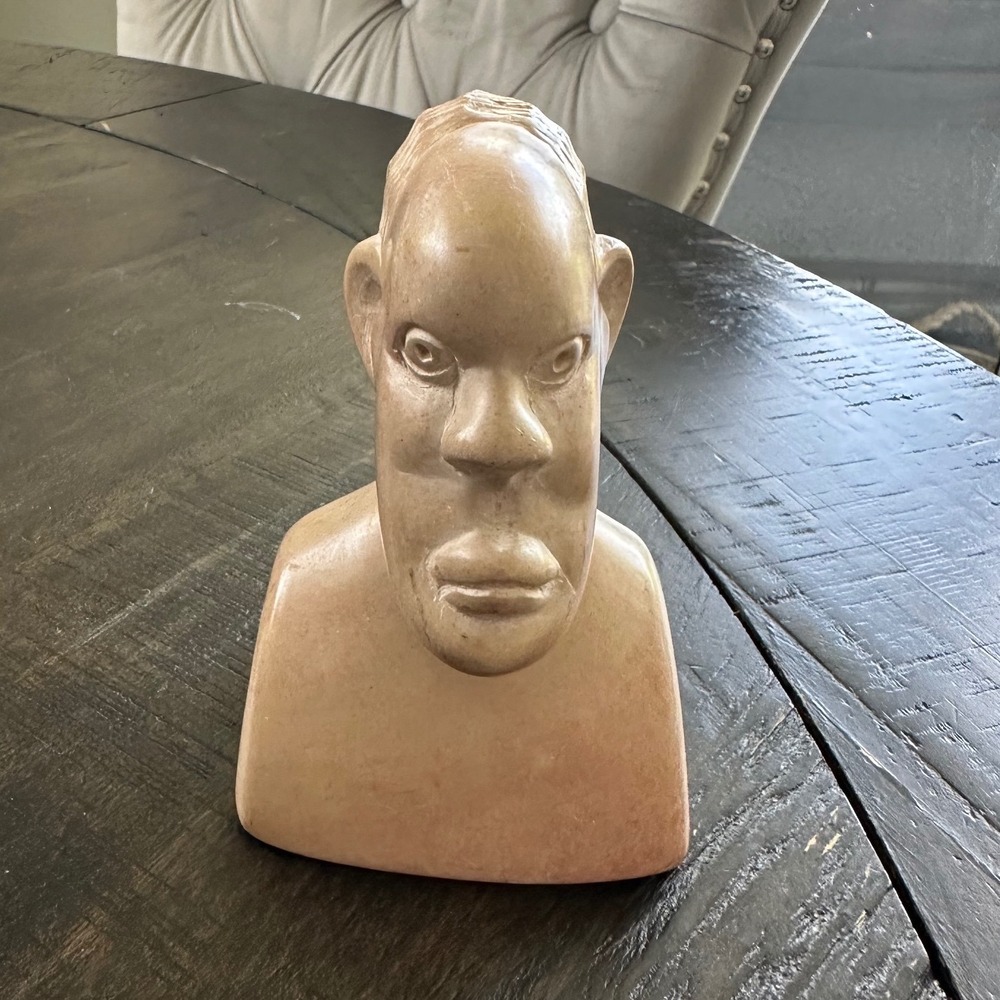 Vintage Hand Carved Soapstone Bust Sculpture African Shona Style Male Head 4.5"